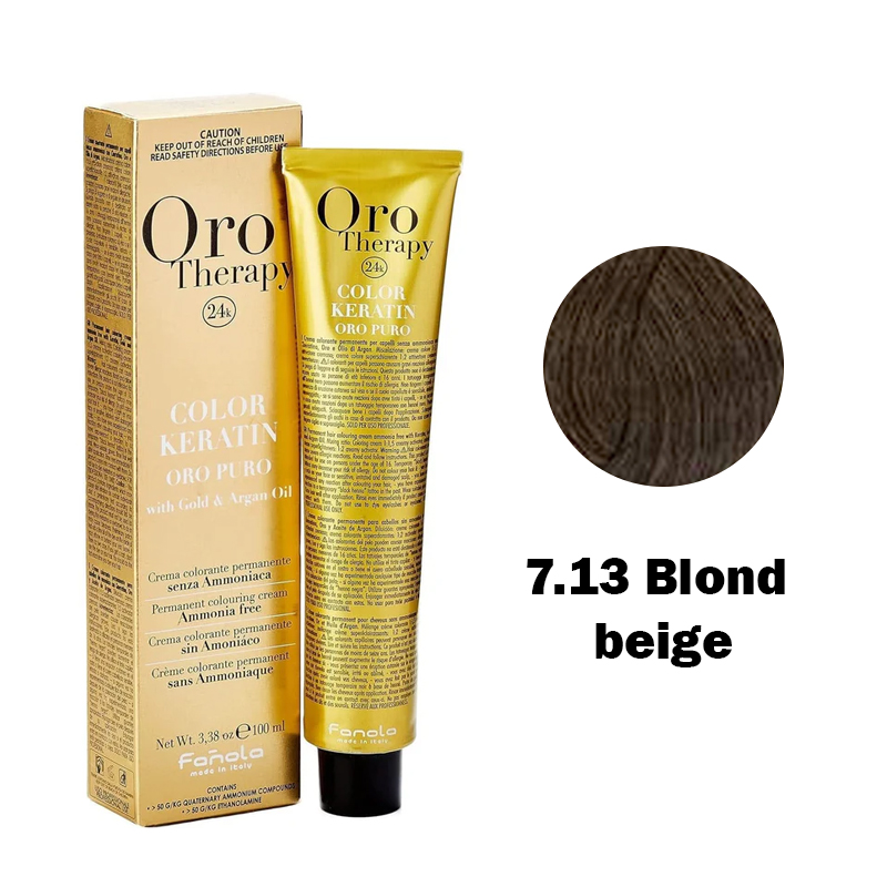 1-38 Fanola Oro Therapy Color Kératine Oro Pure 7.13 blond beige 100ml – Image 1