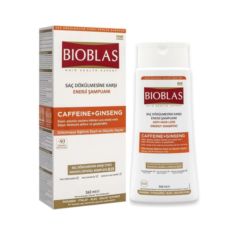 Bioblas herbal shampoo for hair loss caffeine+ginseng Tunisie BIOBLAS Shampoing Énergisant Caféine + Ginseng 360ml — Vitalité & Force pour Cheveux Fatigués – Image 1