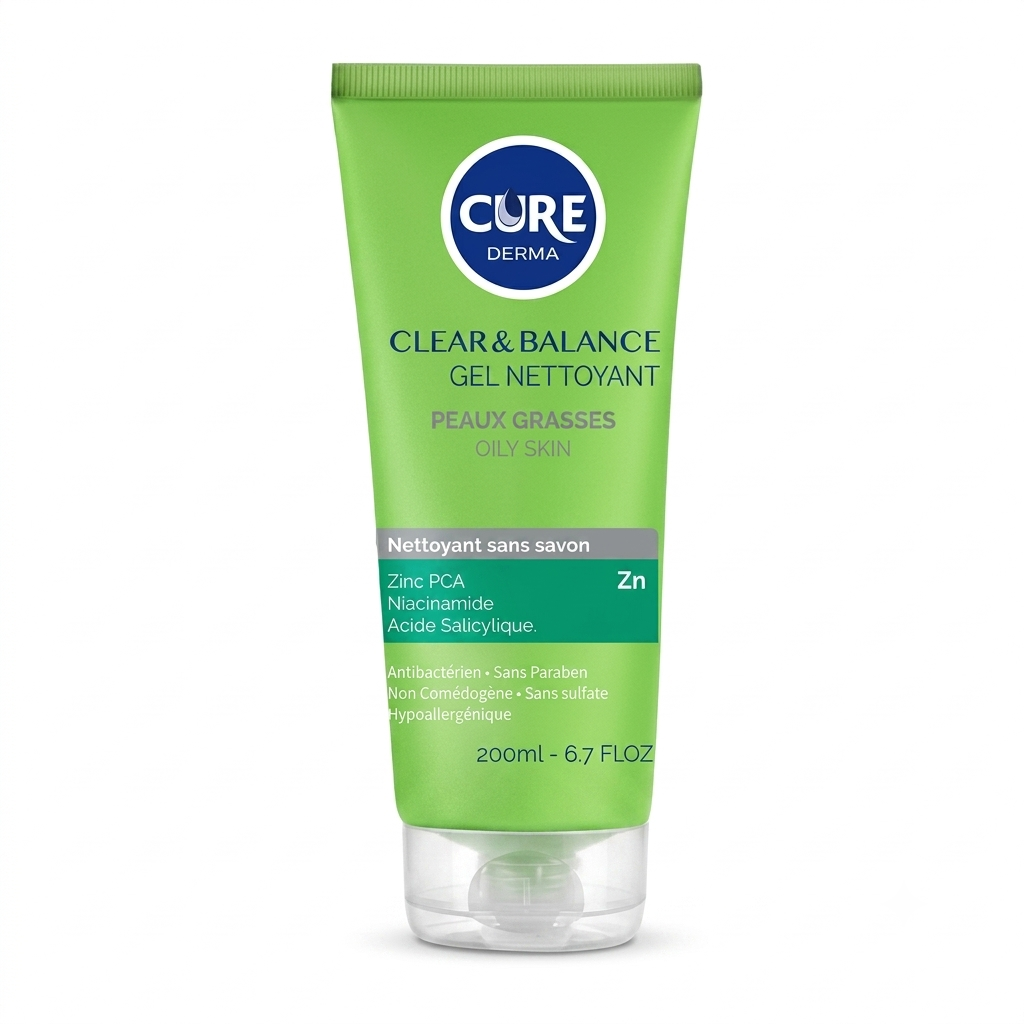 CURE DERMA CLEAR&BALANCE gel nettoyant peau grasse 200ml TUNISIE