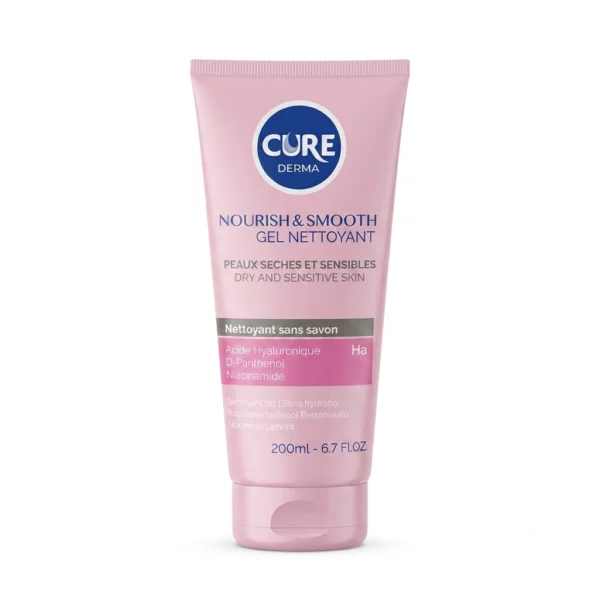 CURE DERMA NOURISH&SMOOTH gel nettoyant peau sèche 200ml TUNISIE