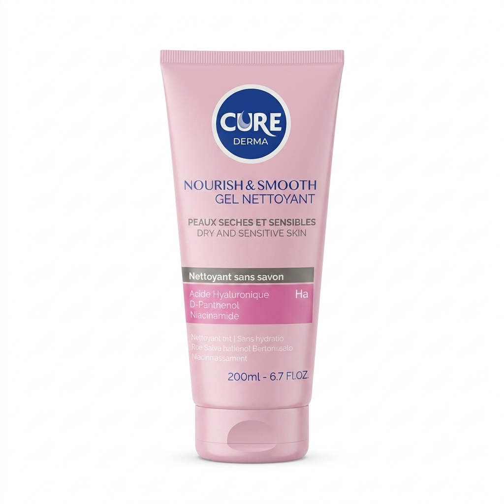 CURE DERMA NOURISH&SMOOTH gel nettoyant peau sèche 200ml TUNISIE