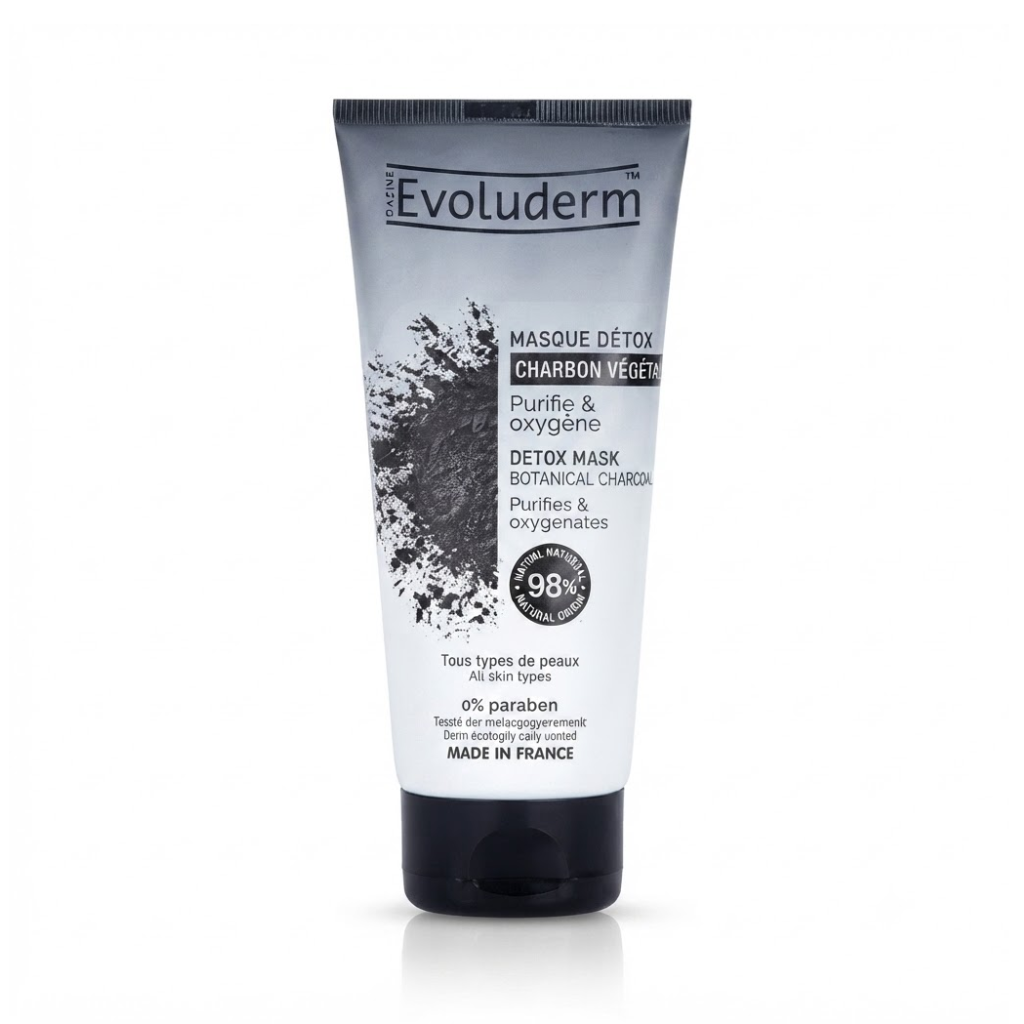 EVOLUDERM Masque visage détox charbon végétal actif 100ml Tunisie EVOLUDERM Masque visage détox charbon végétal actif 100ml Tunisie