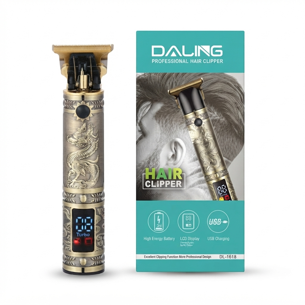 tondeuse à barbe DALING DL-1618 avec boîtier métal et motif de dragon