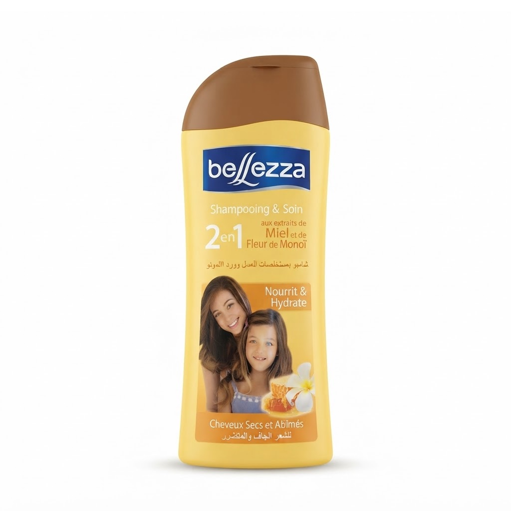 BELLEZZA shampooing 2 en 1 miel monoï cheveux secs 350 ml Tunisie BELLEZZA shampooing 2 en 1 miel monoï cheveux secs 350 ml Tunisie
