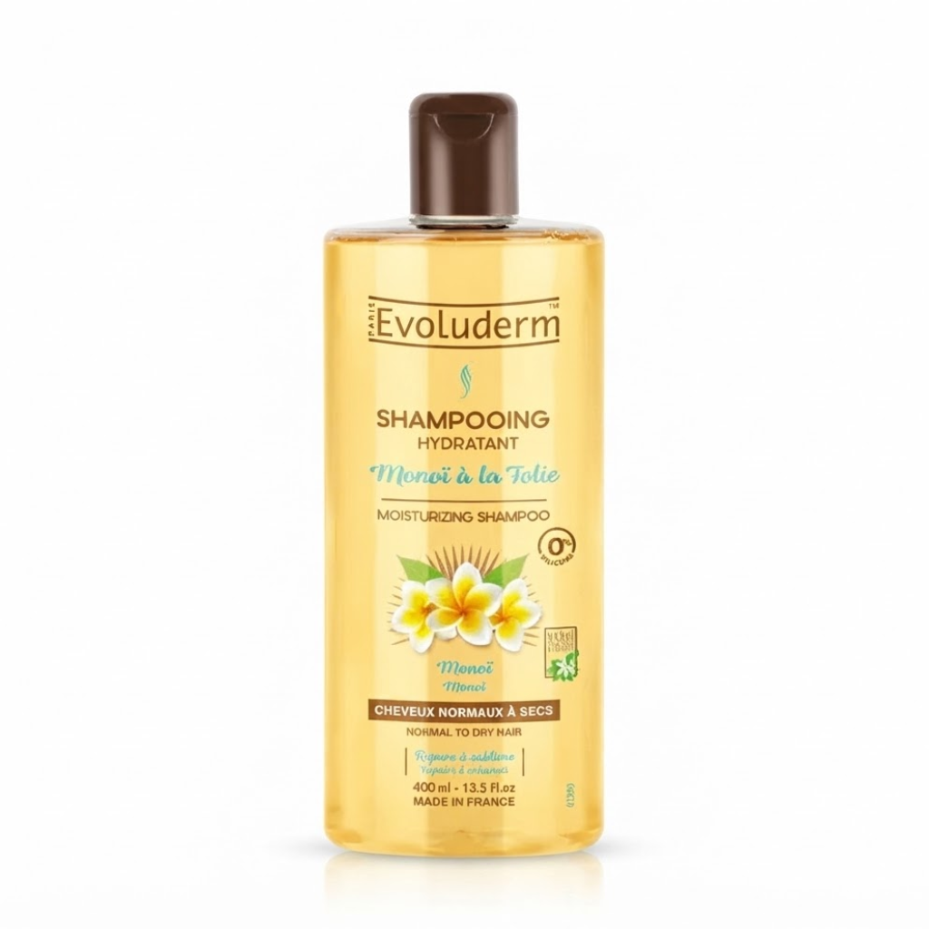 EVOLUDERM MONOI shampooing hydratant sans silicone 400 ml Tunisie EVOLUDERM MONOI shampooing hydratant sans silicone 400 ml Tunisie